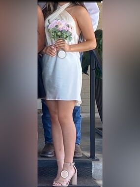 Satin Cross Halter Mini Dress - Cream